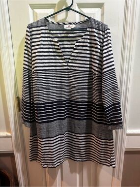 Vineyard‎ Vines Tunic Coverup Navy White Stripes 3/4 Sleeves Nautical L